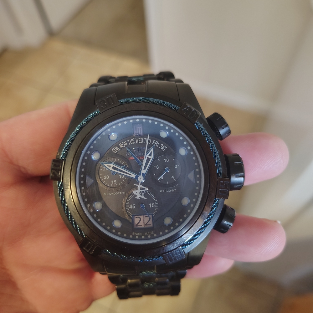 Black Jason Taylor Chronograph Watch with Blue Accents